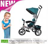 Baby stroller tricycle with roof and adjustable push handle and hard wearing wheels